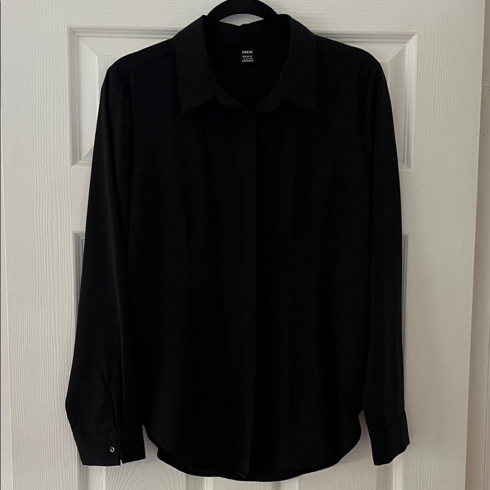 NWOT SHEIN Black Button Down Blouse, Size L